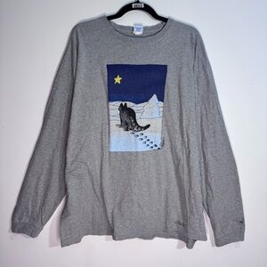 Crazy Shirts B. Kliban Cat Winter Scene Long Sleeve Graphic Tee Gray XL